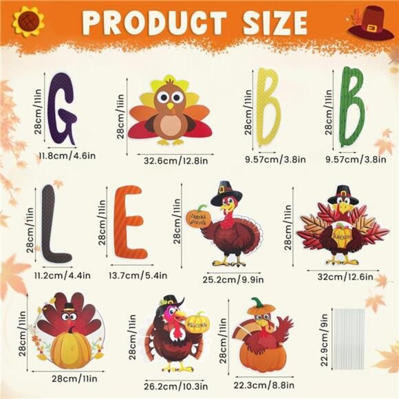 11 Pcs Thanksgiving Yard Signs Gobble Turkey Yard Signs with Stakes Fall - Picture 3 of 8